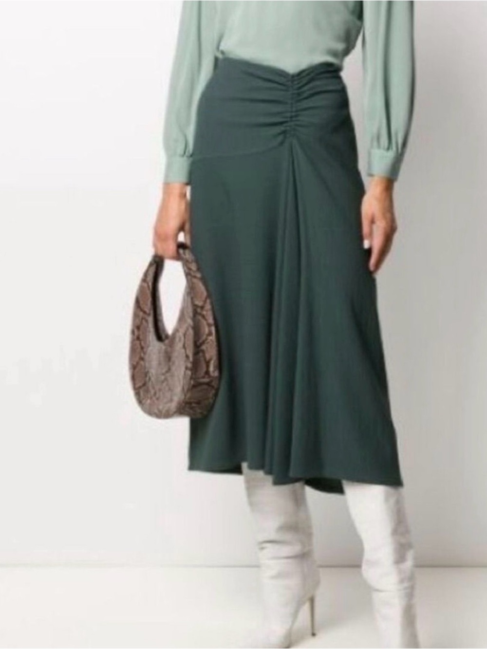 VINCE Women's Dark Teal Ruched Midi Skirt ($395 MSRP)